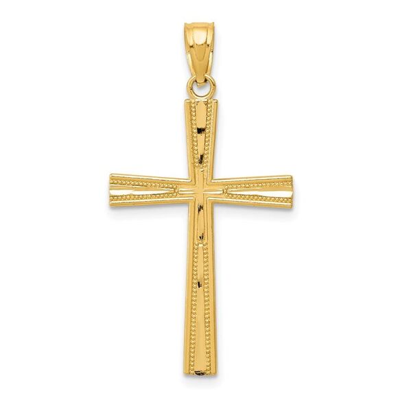 14k Yellow Gold Reversible Satin/Diamond-cut Cross Pendant